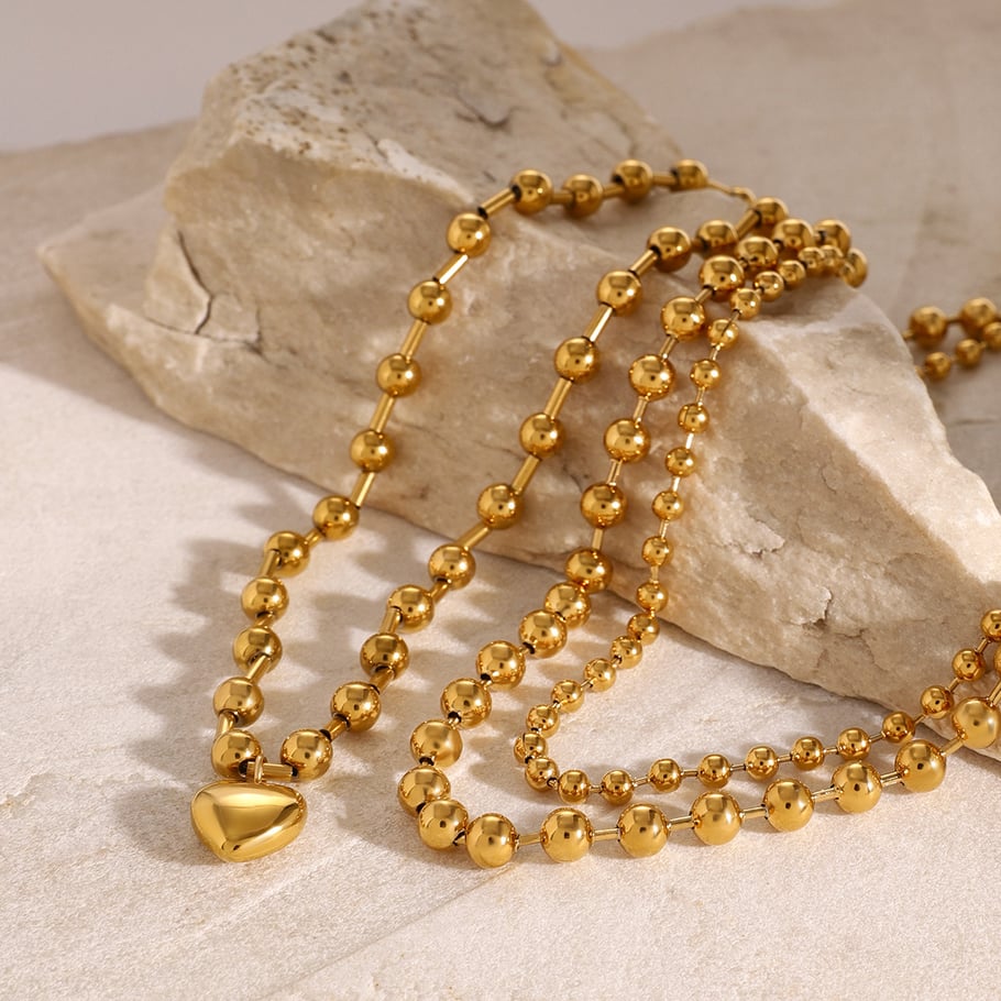 1 Stück Simple Series Simple Heart Edelstahl 18 Karat vergoldet Damen Perlenketten Bild8