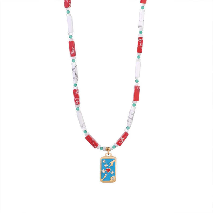 1 Piece Ethnic Series Bohemian Moon Tarot Stainless Steel Gold Color Natural Stone Women's Pendant Necklaces Picture9