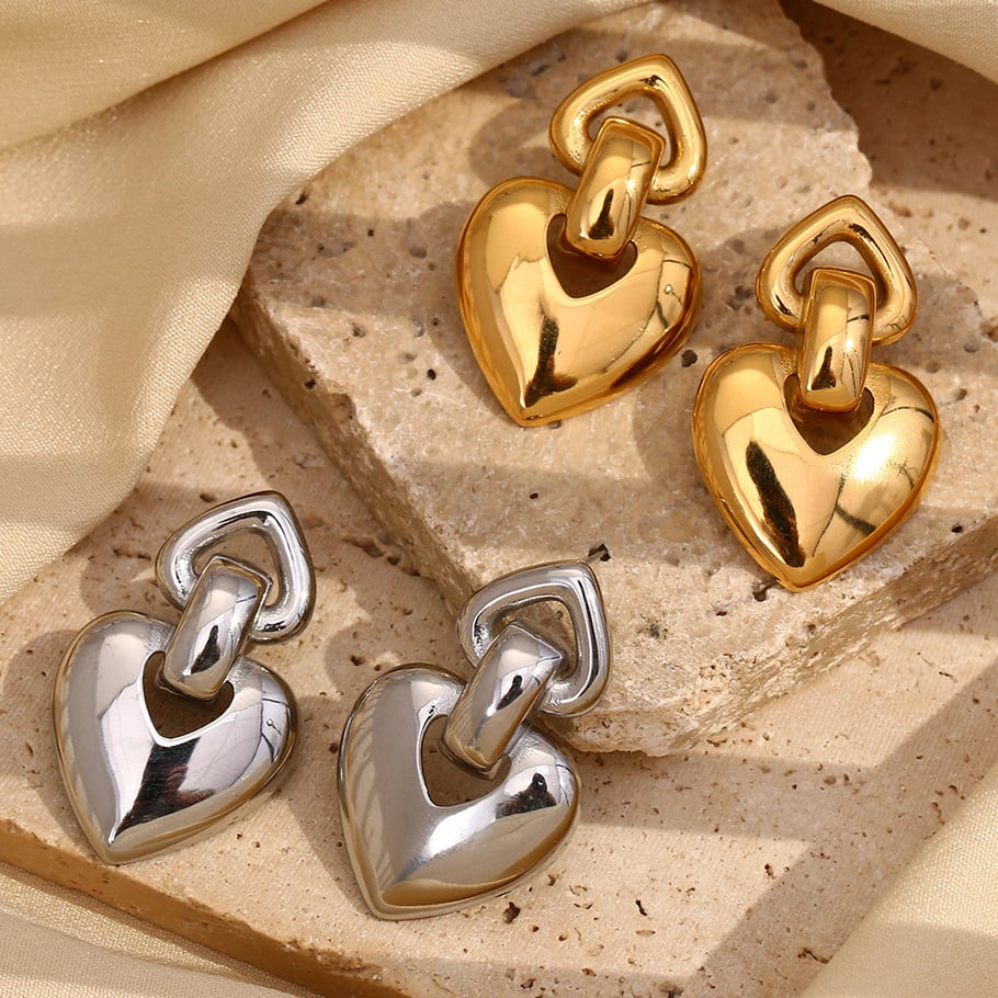1 Pair Romantic Series Sweet Love/Heart Shape Stainless Steel   Gold Color  Women's Drop Earrings Picture4