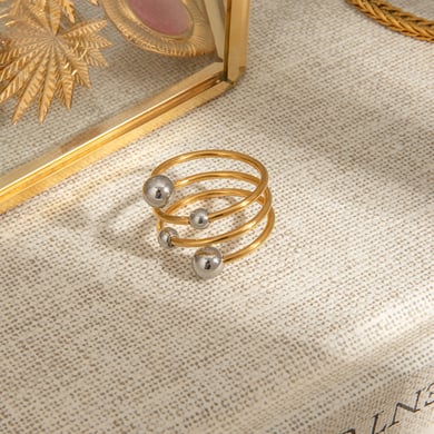 1 Piece Simple Series Personality Asymmetric Sphere Line Stainless Steel Gold Color Women's Single Rings h5 Picture5