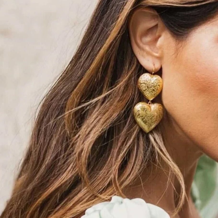 1 Pair Classic Series Retro Heart Stainless Steel 18K Gold Plated Women Drop Earrings Picture4