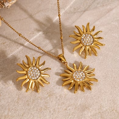 1 Paar Simple Series Retro Flower Edelstahl 18 Karat vergoldet Strass Damen Ohrringe Set h5 Bild3