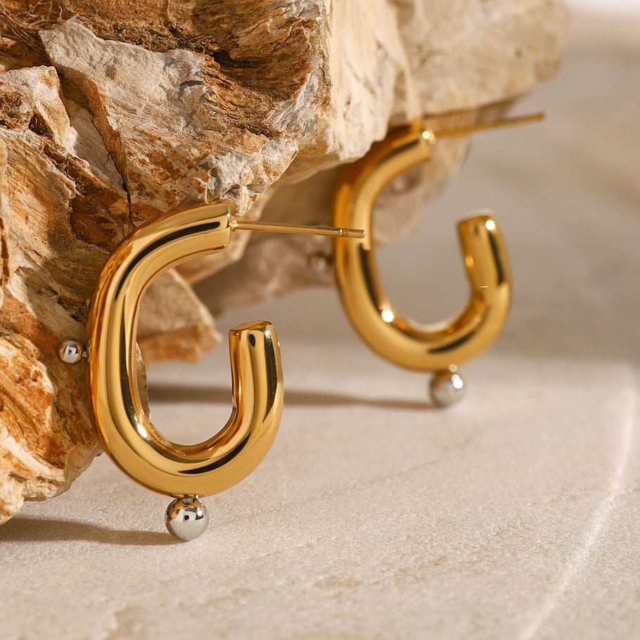 1 Pair Simple Series ins style Geometric Stainless Steel 18K Gold Plated Artificial Pearl Women Hoop Earrings Picture5