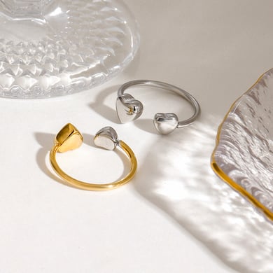 1 Paar Romantische Serie Elegante Herz Edelstahl Gold Farbe Überzogene Damen Verstellbare Ringe h5 Bild4