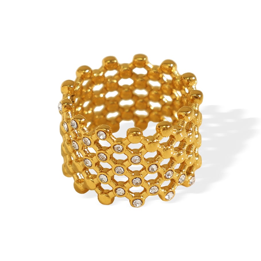 1 Pair Simple Series Retro Geometric Stainless Steel 18K Gold Plated Rhinestone Women Single Rings Picture6