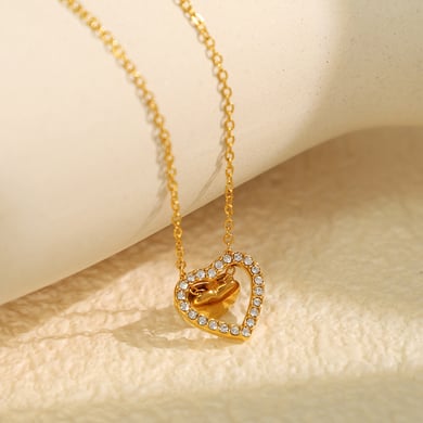 1 Piece Romantic Series Fashionable Heart Titanium Steel 18K Gold Color Plated Rhinestone Women's Pendant Necklaces h5 Picture3