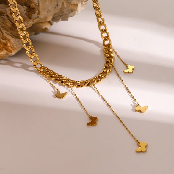 1 pieza de collar colgante de mariposa dulce de acero inoxidable chapado en oro de 18 quilates para mujer 2