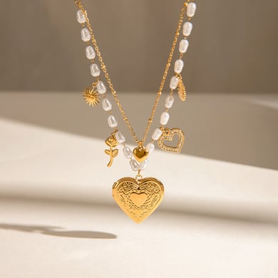 1 Stück Luxuriöse Serie Klassisches Herz Edelstahl 18 Karat vergoldet Damen-Mehrfachketten h5 Bild4
