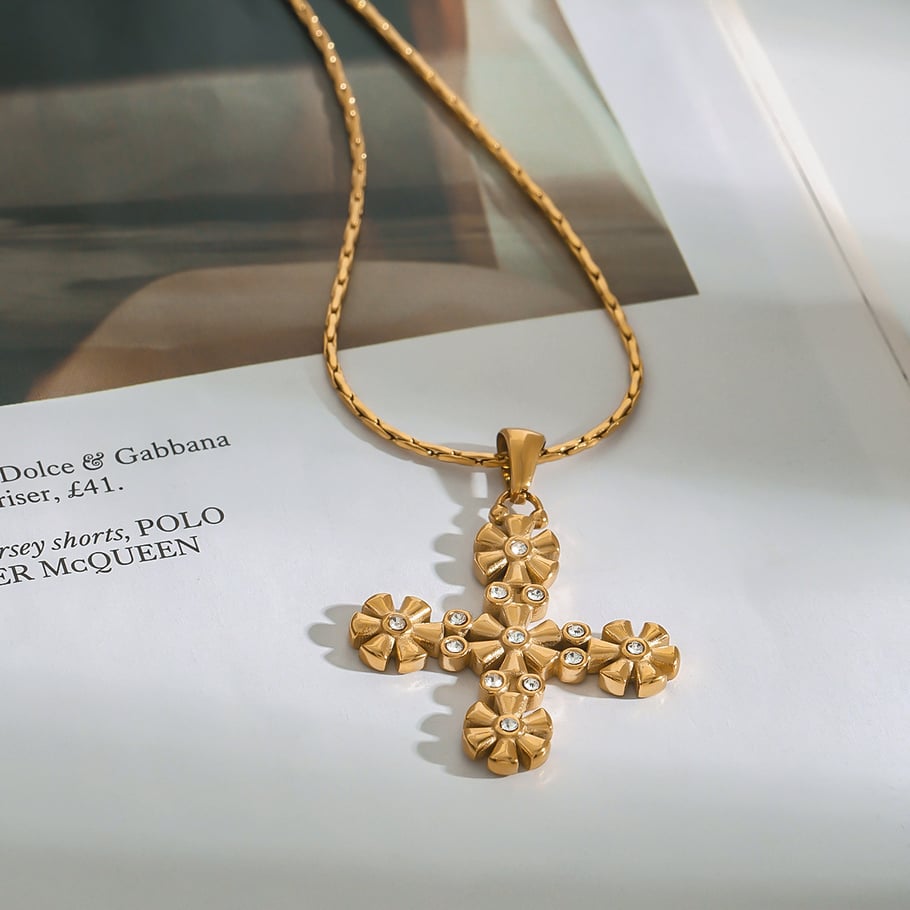 1 Stück Classic Series Europa und Amerika Kreuz Edelstahl Gold Farbe Damen Anhänger Halsketten Bild5