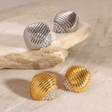 1 Pair Simple Series Retro Geometric Stainless Steel 18K Gold Plated Women Stud Earrings h5 Picture3