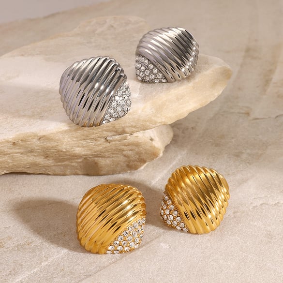 1 Pair Simple Series Retro Geometric Stainless Steel 18K Gold Plated Women Stud Earrings 2