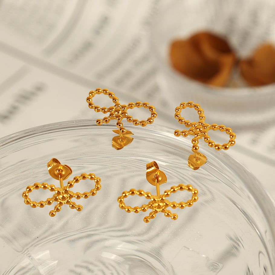 1 pair simple series simple bow knot stainless steel gold plated women stud earrings h5Picture3