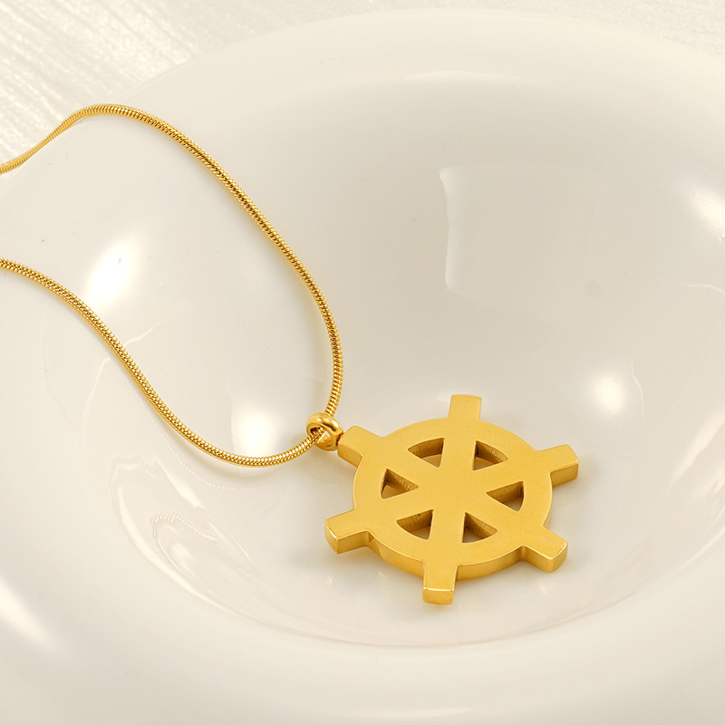 1 Piece Simple Retro Style Compass Shape Stainless Steel 18K Gold Plated Pendant Necklace Picture5