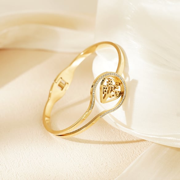 Pulseras de mujer de acero inoxidable color dorado con diseño de plantas naturales de la serie clásica de 1 pieza 2