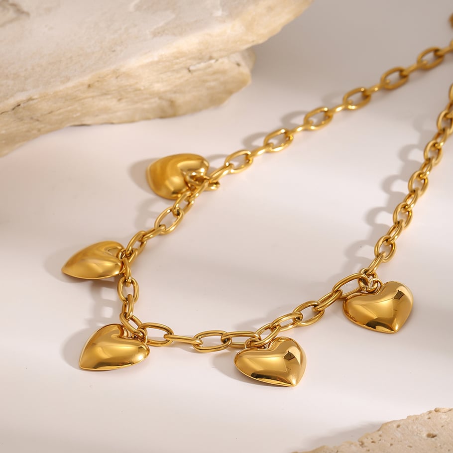 1 pezzo semplice serie dolce cuore acciaio inossidabile placcato oro 18K donne ciondolo collane Immagine7
