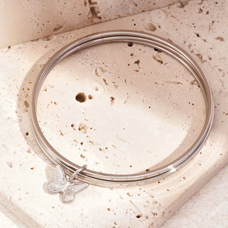 1 Piece Lustrous Series Sweet Butterfly Stainless Steel Gold Color Women's Bangles Picture5