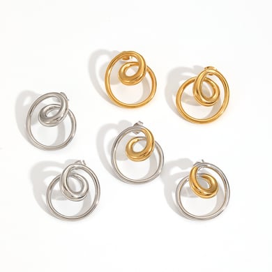 1 Pair Modern Style Irregular Spiral Shape Gold Color Stainless Steel Women's Stud Earrings h5 Picture4