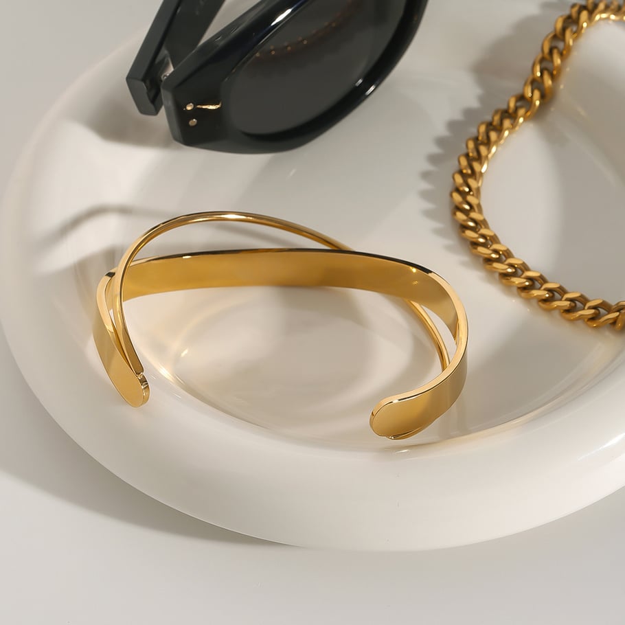 1 Piece Fascinating Series Solid Overlap Line Stainless Steel Gold Color Women's Bangles Picture5