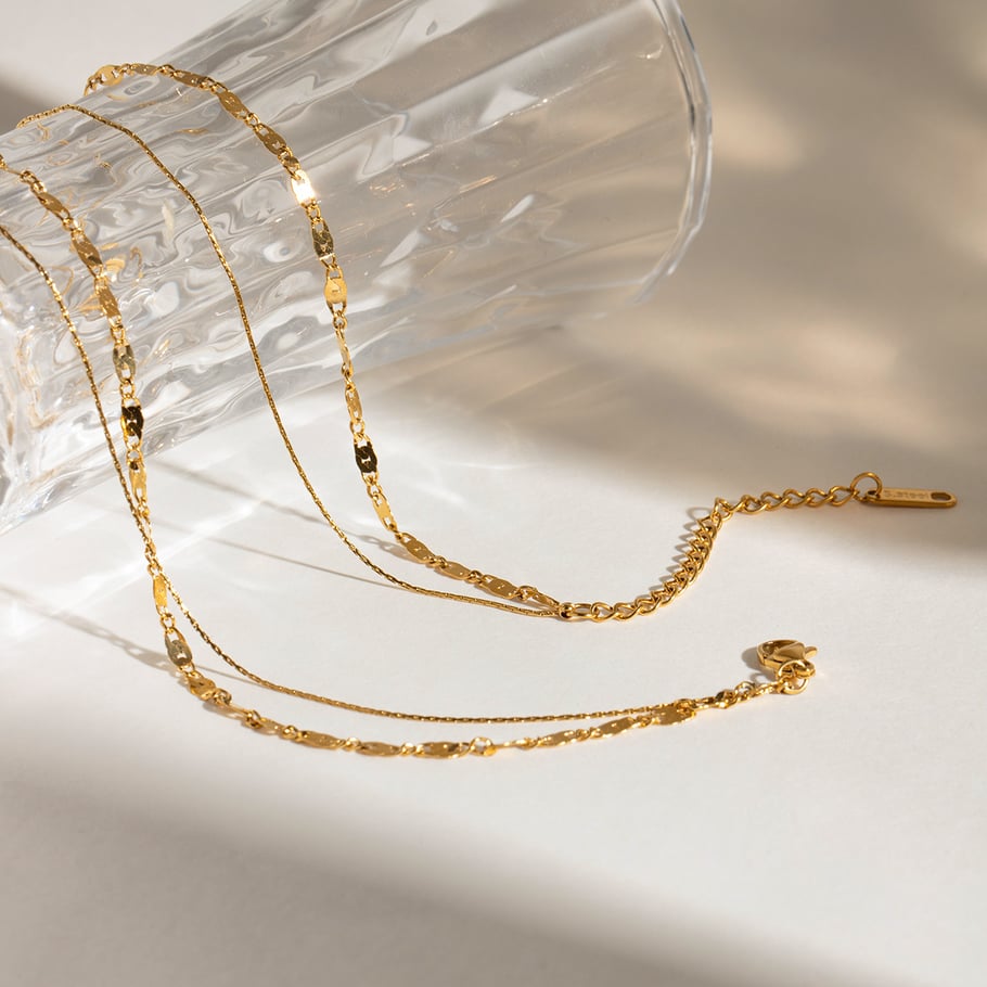 1 Stück Simple Series Retro Ringförmige Edelstahl 18 Karat vergoldete Damen-Mehrfachketten Bild4