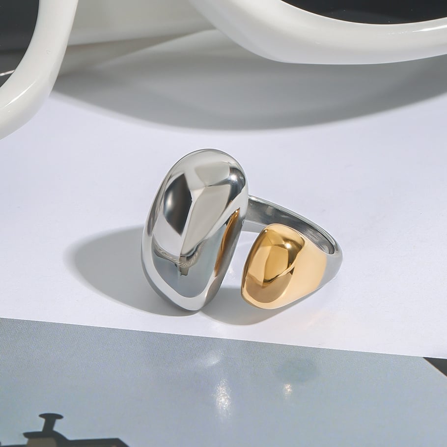 Anillos individuales de acero inoxidable irregulares de color dorado para mujer, serie simple de Europa y América, 1 pieza Imagen12