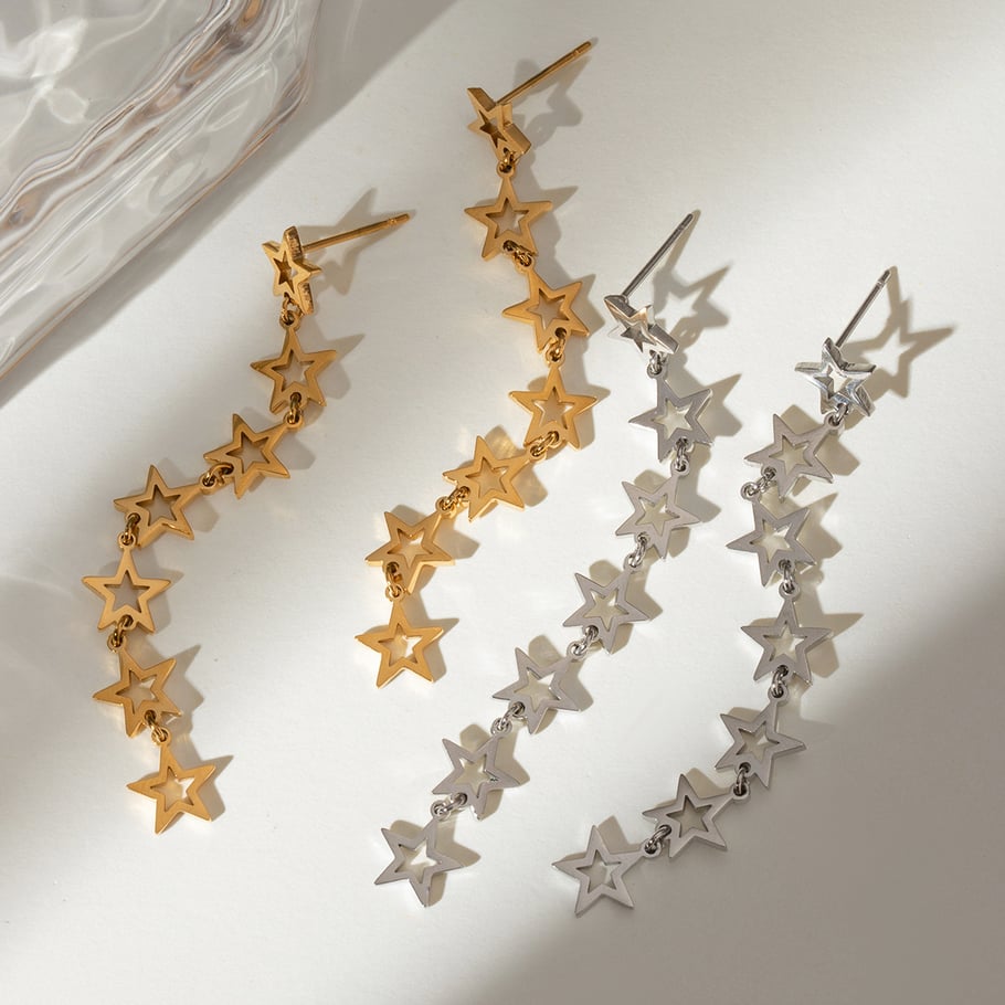 1 Pair Simple Classic Style Hollowed-out Pentagram Shape Stainless Steel 18K Gold Plated Women's Drop Earrings Picture4