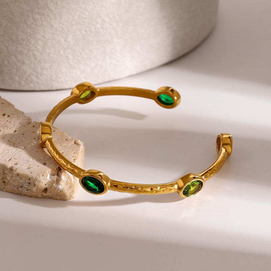 1 Piece Simple Series ins style Geometric Stainless Steel 18K Gold Plated Zircon Women Bangles Picture4