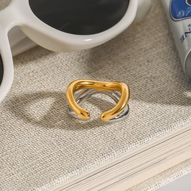 Anillos ajustables de acero inoxidable dorados para mujer, serie simple, Europa y América, 1 pieza h5 Imagen5
