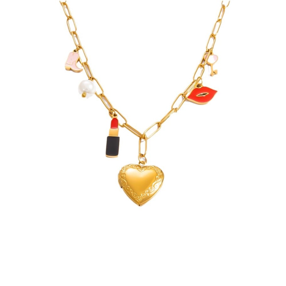 1 Piece Romantic Series Classic Heart Stainless Steel 18K Gold Color Plated Artificial Pearl Women's Pendant Necklaces Picture8