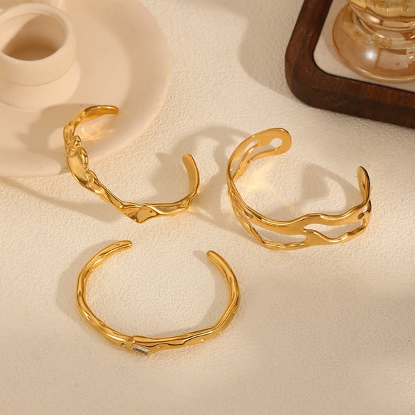 1 Stück Simple Series Leichter Luxus-Stil Ring Edelstahl 18 Karat vergoldet Damen Armreifen