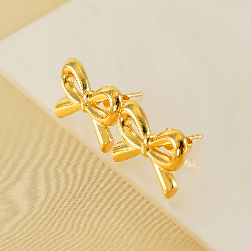 1 Paar Simple Series Daily Bow Knot Edelstahl 18 Karat vergoldete Damen-Ohrstecker Bild4