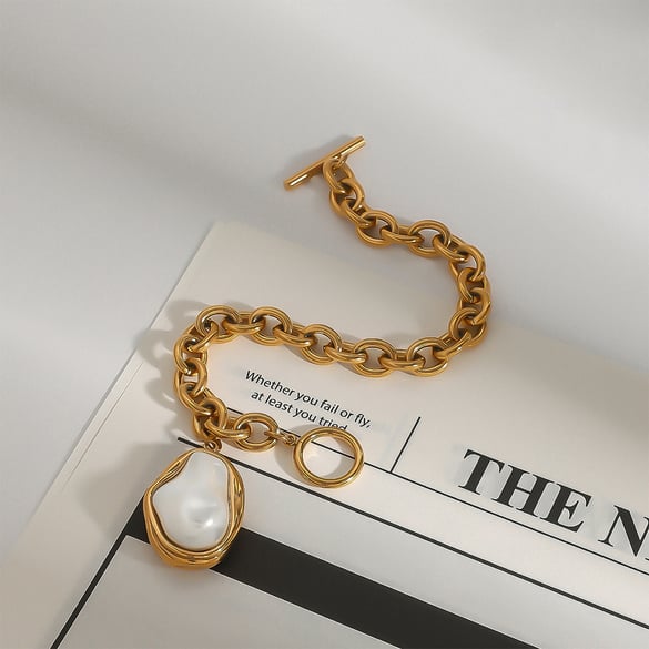 1 Piece Romantic Series Elegant Irregular Pendant Stainless Steel Gold Color Women's Charm Bracelets 2