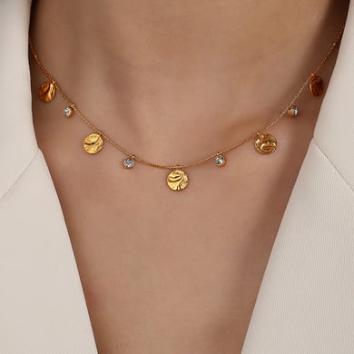 1 Piece Luxurious Series Fashionable Round Shape Stainless Steel Gold Color Women's Pendant Necklaces h5 Picture5