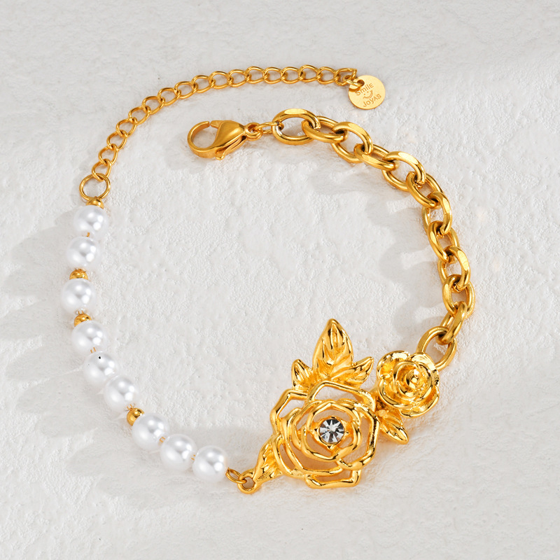 Bracelet à breloques pour femme, série luxueuse, simple fleur, en acier inoxydable plaqué or 18 carats Image4