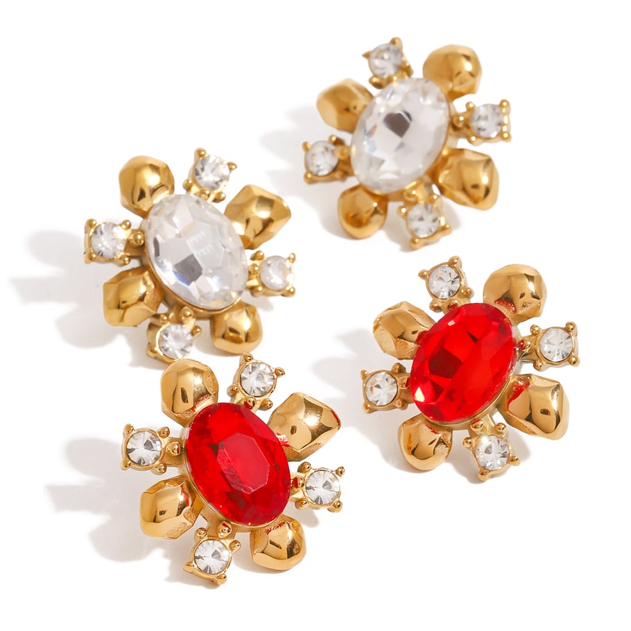 1 Pair Romantic Series Retro Flower Stainless Steel 18K Gold Plated Zircon Women Stud Earrings Picture5