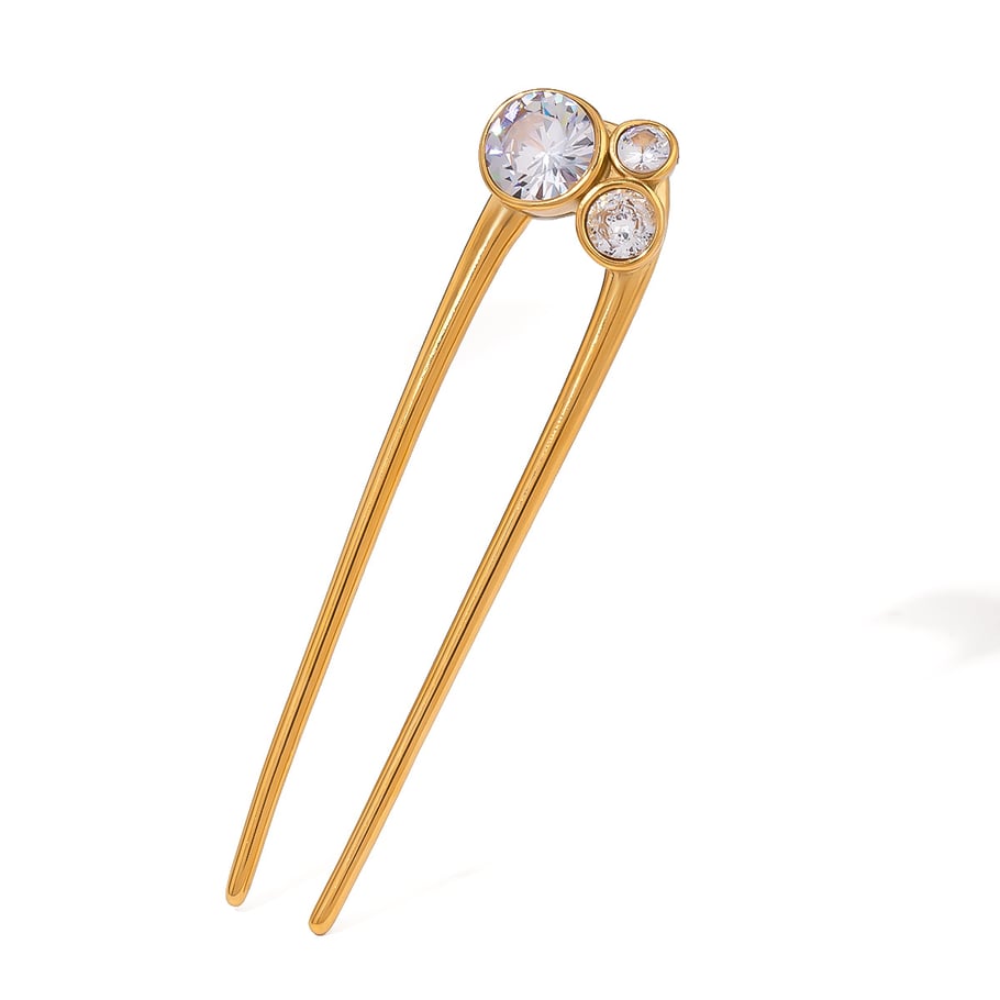 1 Paar Simple Series Süße geometrische Edelstahl 18K vergoldet Zirkon Damen Haarspangen Bild6