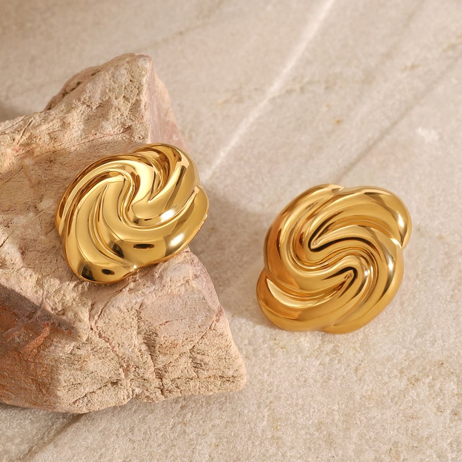 1 Pair Simple Series Retro Twist Stainless Steel 18K Gold Plated Women Stud Earrings Picture3