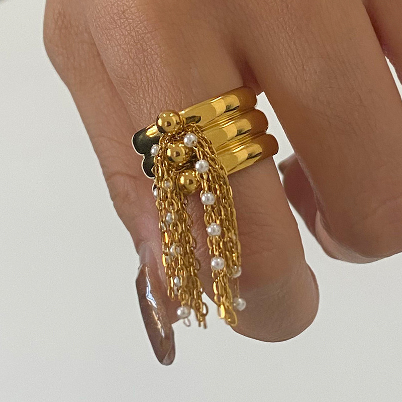 1 Piece Classic Series Designsble Tassel Stainless Steel Gold Color Women's Single Rings Picture8