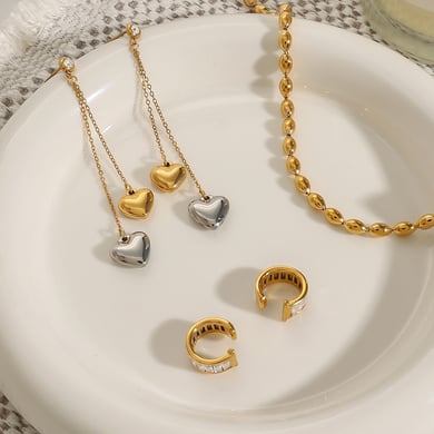 1 Pair Romantic Series Exquisite Heart Shape Tassels Stainless Steel Gold And Silver Mixed Color Women's Drop Earrings h5 Picture3