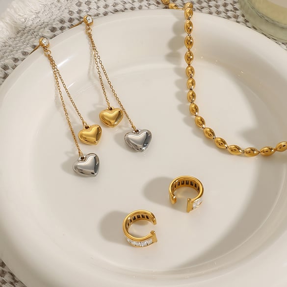 1 Pair Romantic Series Exquisite Heart Shape Tassels Stainless Steel Gold And Silver Mixed Color Women's Drop Earrings