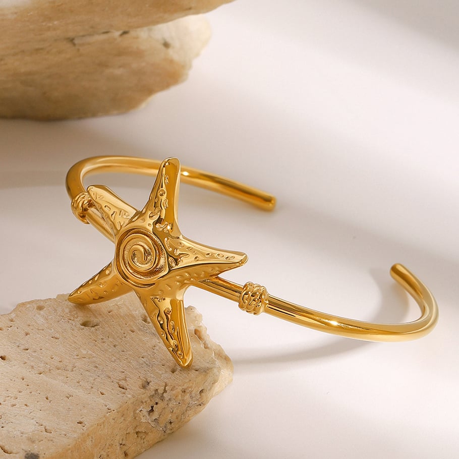 1 Stück Classic Series Natural Star Edelstahl 18 Karat vergoldete Damen-Armreifen Bild8