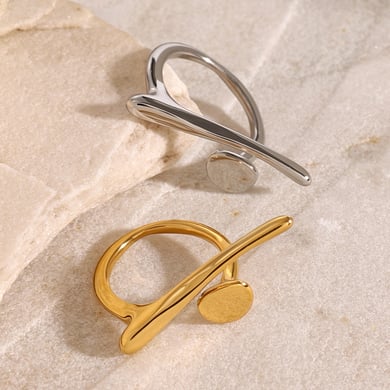 1 Paar Simple Series Casual Geometric Edelstahl 18 Karat vergoldet verstellbare Damenringe h5 Bild3