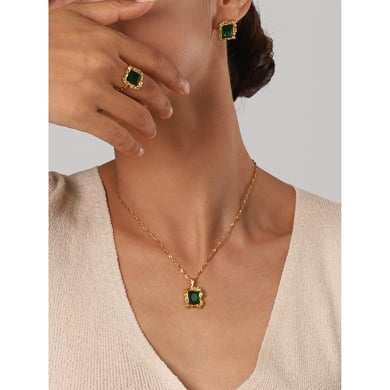 1 Stück Luxuriöse Serie Retro Viereck Edelstahl Gold Farbe Damen Anhänger Halsketten h5 Bild8