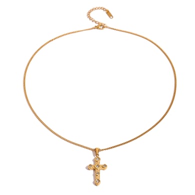 1 Piece Simple Series Europe and America Cross Stainless Steel 18K Gold Plated Rhinestone Women Pendant Necklaces h5 Picture7
