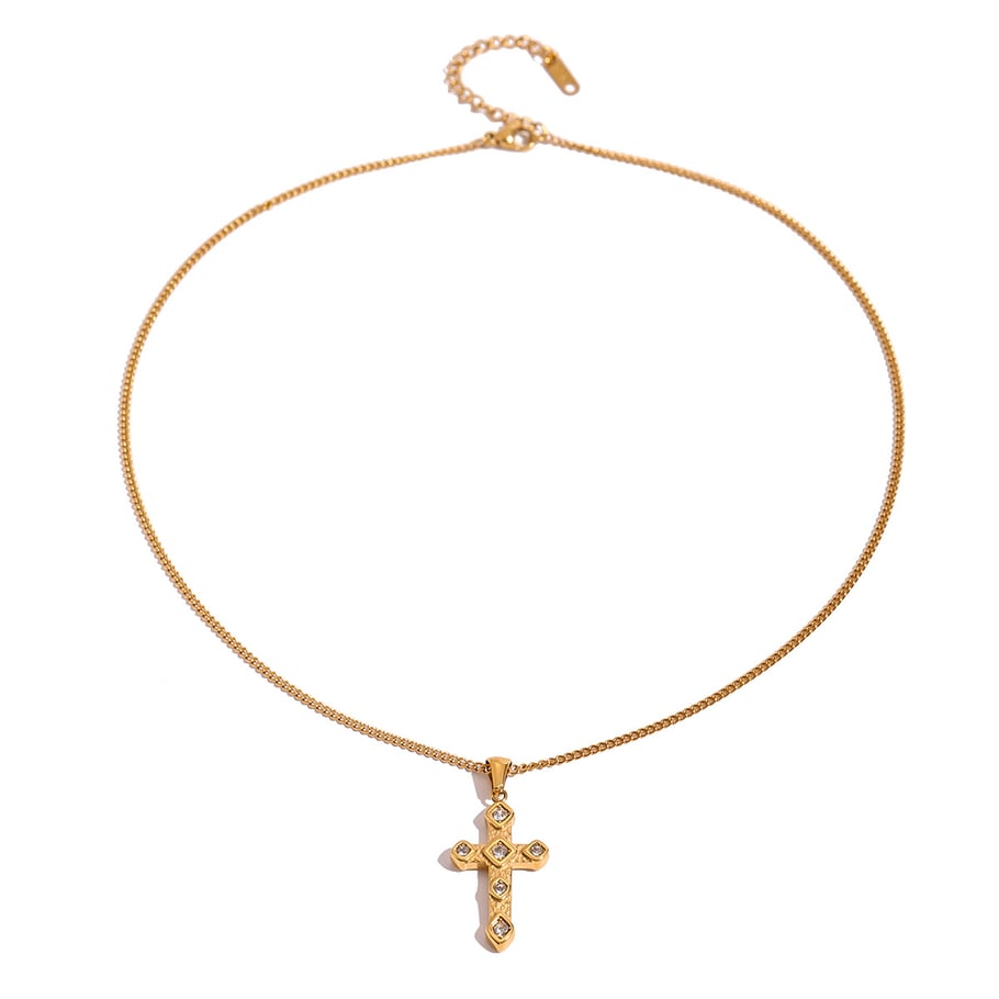 1 Piece Simple Series Europe and America Cross Stainless Steel 18K Gold Plated Rhinestone Women Pendant Necklaces Picture7
