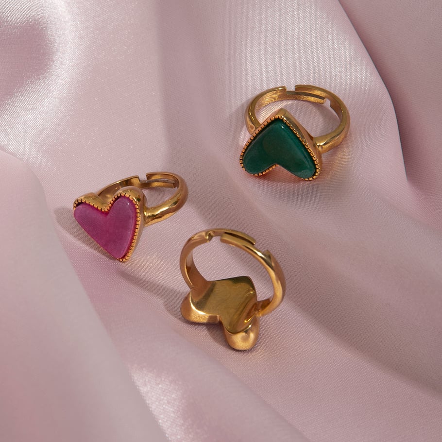 1 Piece Polychrome Series Conspicuous Heart Shape Stainless Steel Gold Color Women's Adjustable Rings h5Picture6