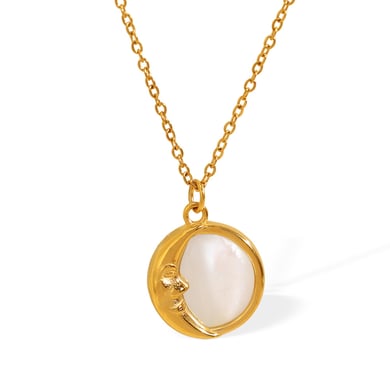 1 Piece Romantic Series Classic Sun/Moon Titanium Steel   Gold Color  Shell Women's Pendant Necklaces h5 Picture6