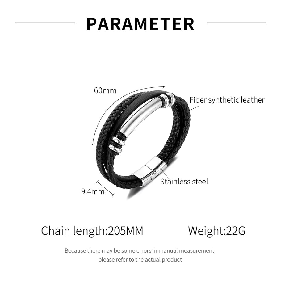 1 Piece Industrial Series Punk Cylinder Three-layers Stainless Steel Men's Bracelets Picture11