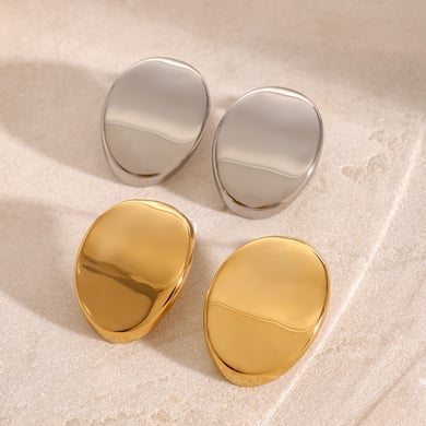 1 Pair Simple Series Simple Solid Color Stainless Steel 18K Gold Plated Women Stud Earrings h5 Picture3