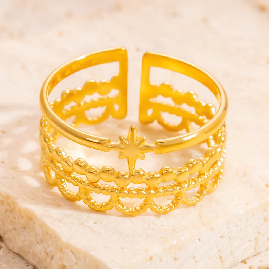 Anillos ajustables para mujer de acero inoxidable color dorado con tira elegante de serie clásica de 1 pieza Imagen8