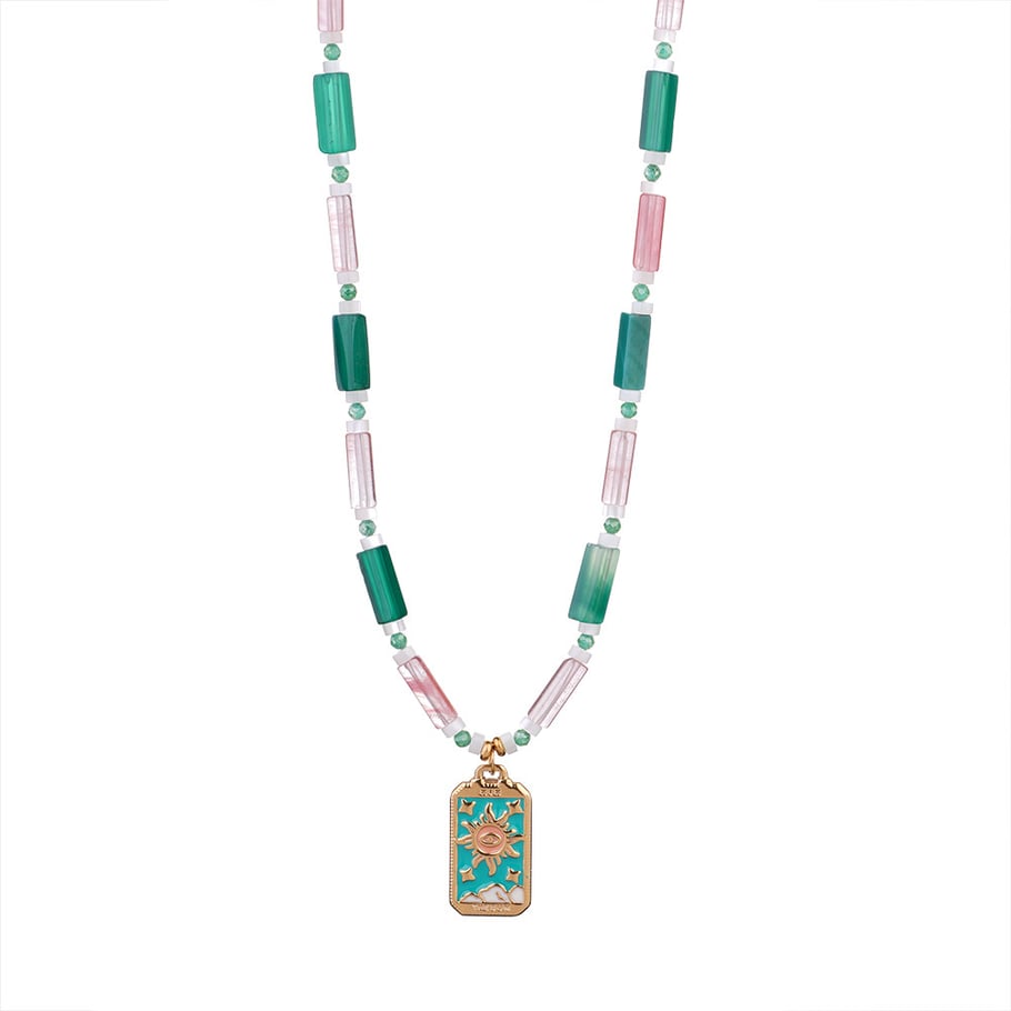 1 Piece Ethnic Series Bohemian Moon Tarot Stainless Steel Gold Color Natural Stone Women's Pendant Necklaces Picture8